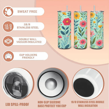 Wildflower 20oz Tumbler with Straw: Stainless Steel Insulated Cup