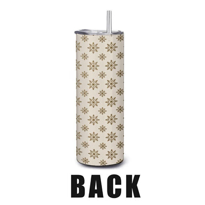 Golden Snowflake Stainless Steel Tumbler: 20oz Insulated Winter Cup