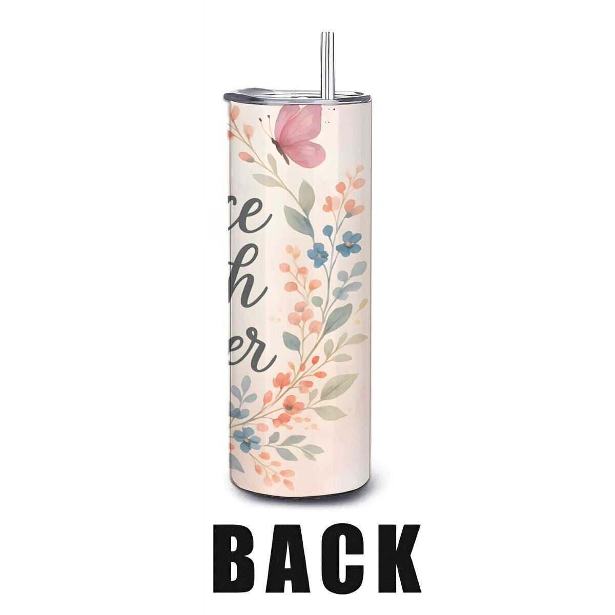 Floral Motivational Tumbler: Stainless Steel Travel Cup with Straw
