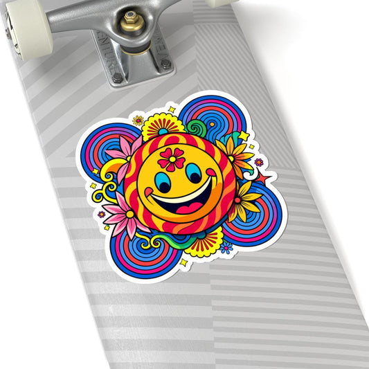 ColorFlow | Flower Power Emoji Sticker | Retro Happy Face Vinyl Decal for Laptops Water Bottles Car Window Groovy Art Decor