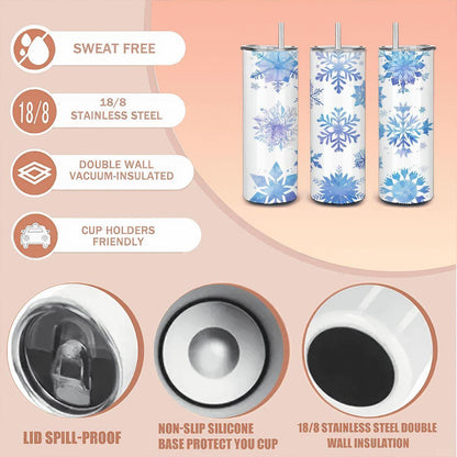 Icy Blue Snowflake Tumbler: 20oz Stainless Steel Insulated Winter Cup