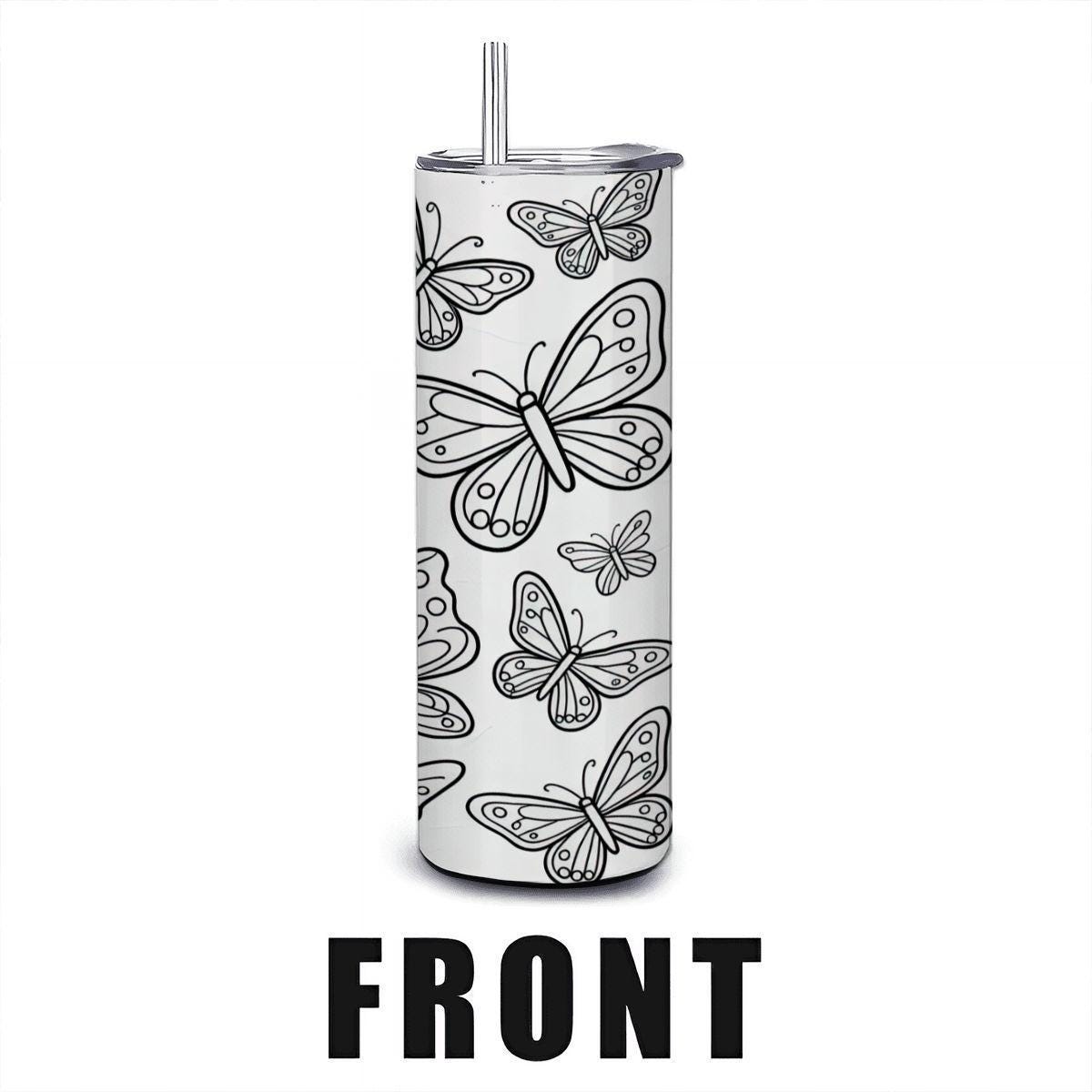 Butterfly Coloring Tumbler: DIY Stainless Steel Insulated Cup with Straw
