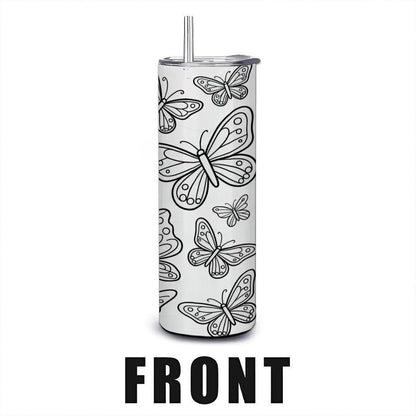 Butterfly Coloring Tumbler: DIY Stainless Steel Insulated Cup with Straw