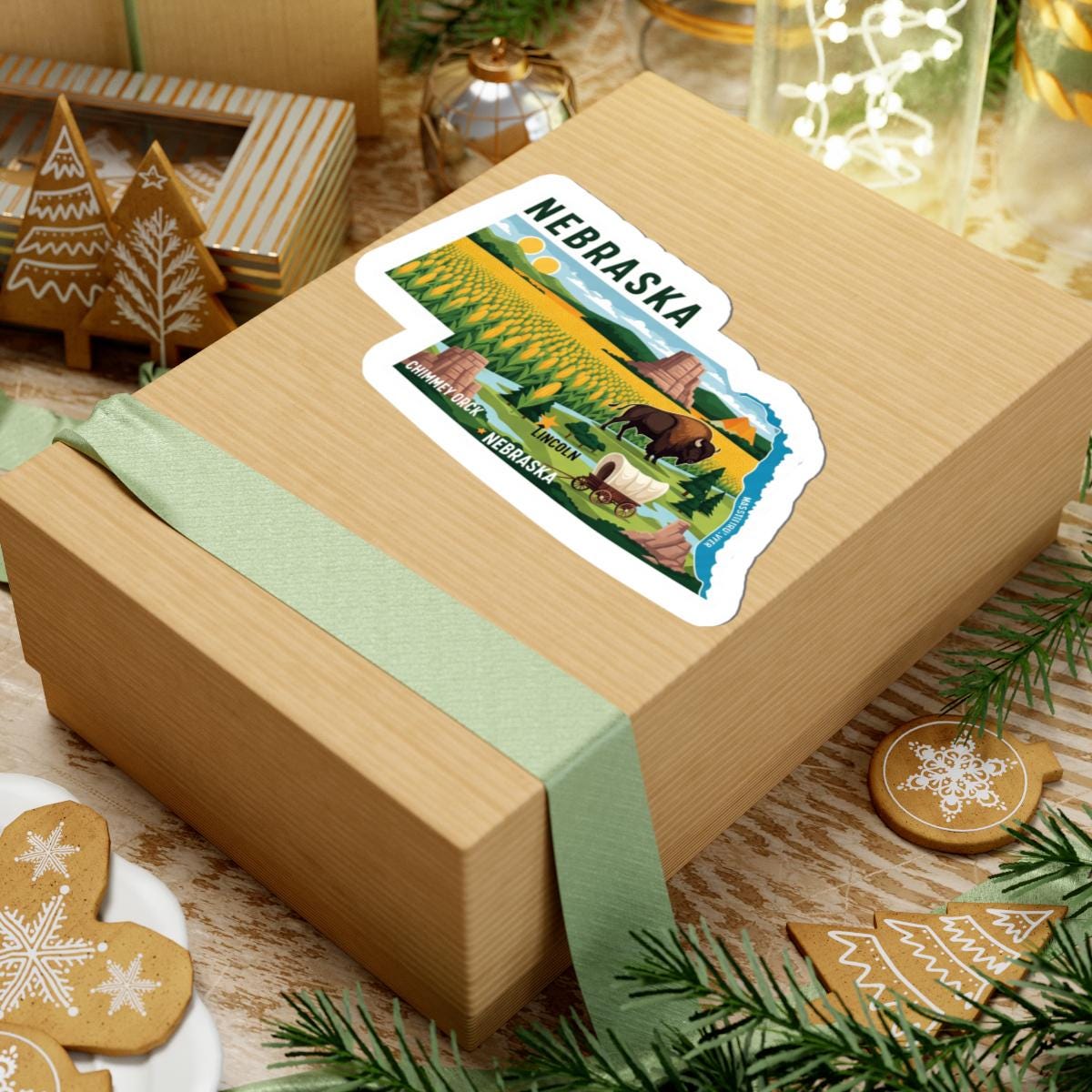 Nebraska Vinyl Sticker: Bison, Cornfields, Chimney Rock - Waterproof State Decal