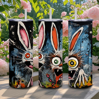 ColorFlow | Mad Bunny Party Tumbler | Funny Rabbit Art Cup | 20oz Stainless Steel Travel Mug with Straw | Gift for Friends