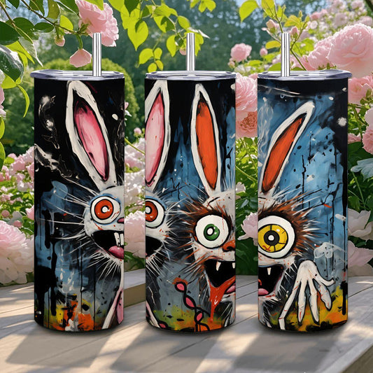 ColorFlow | Mad Bunny Party Tumbler | Funny Rabbit Art Cup | 20oz Stainless Steel Travel Mug with Straw | Gift for Friends