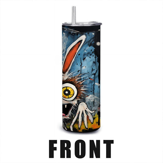 ColorFlow | Mad Bunny Party Tumbler | Funny Rabbit Art Cup | 20oz Stainless Steel Travel Mug with Straw | Gift for Friends