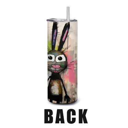 ColorFlow | Three Funky Bunny Tumbler | Abstract Rabbit Art Cup | 20oz Stainless Steel Travel Mug with Straw | Gift for Artists