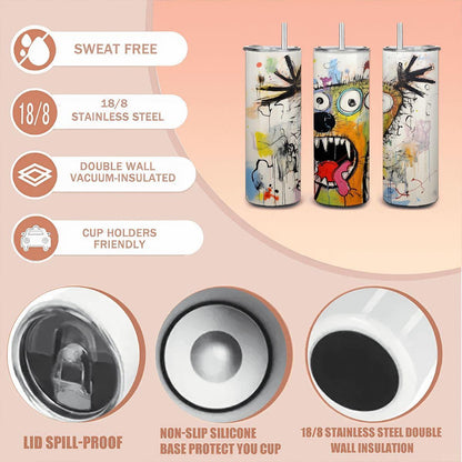 ColorFlow | Wild Abstract Dog Art Tumbler | 20oz Stainless Steel Travel Cup | Bright Funny Gift for Dog Lovers | Hot Cold Mug