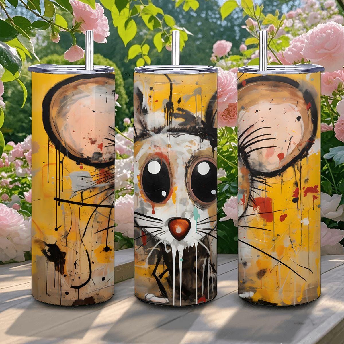ColorFlow | Playful Doodle Mouse Art Tumbler | 20oz Stainless Steel Cup | Cute Animal Coffee Mug | Gift for Art and Mouse Lovers