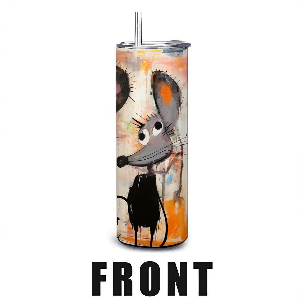 ColorFlow | Doodle Mouse Friends Art Tumbler | 20oz Stainless Steel Travel Cup | Funny Cartoon Animal Mug | Artistic Gift Idea
