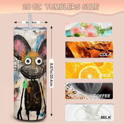 ColorFlow | Doodle Mouse Friends Art Tumbler | 20oz Stainless Steel Travel Cup | Funny Cartoon Animal Mug | Artistic Gift Idea
