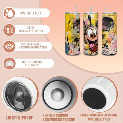 ColorFlow | Happy Doodle Mouse Art Tumbler | 20oz Stainless Steel Travel Cup | Funny Cartoon Coffee Mug | Whimsical Gift Idea