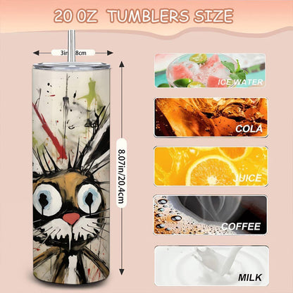 ColorFlow | Doodle Rabbit Art Tumbler | 20oz Stainless Steel Travel Cup | Funny Bunny Coffee Mug | Artistic Gift for Animal Lovers