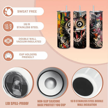 ColorFlow | Wild Doodle Raccoon Art Tumbler | 20oz Stainless Steel Travel Cup | Funny Animal Coffee Mug | Unique Art Gift