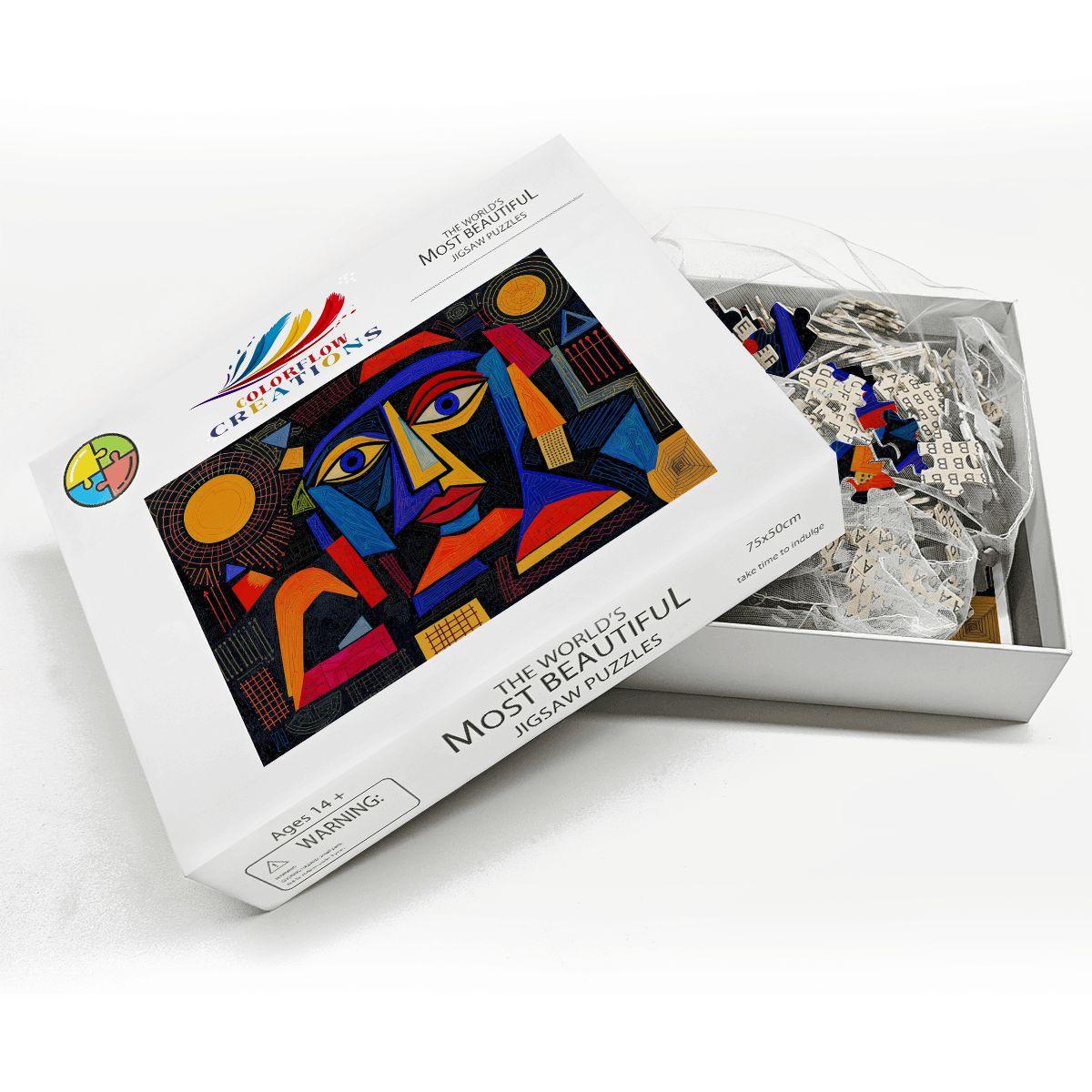 ColorFlow | Geometric Radiance Wooden Puzzle | Picasso Inspired Bold Abstract Jigsaw | Artistic Wood Puzzle Decor