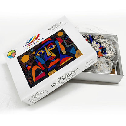 ColorFlow | Geometric Radiance Wooden Puzzle | Picasso Inspired Bold Abstract Jigsaw | Artistic Wood Puzzle Decor