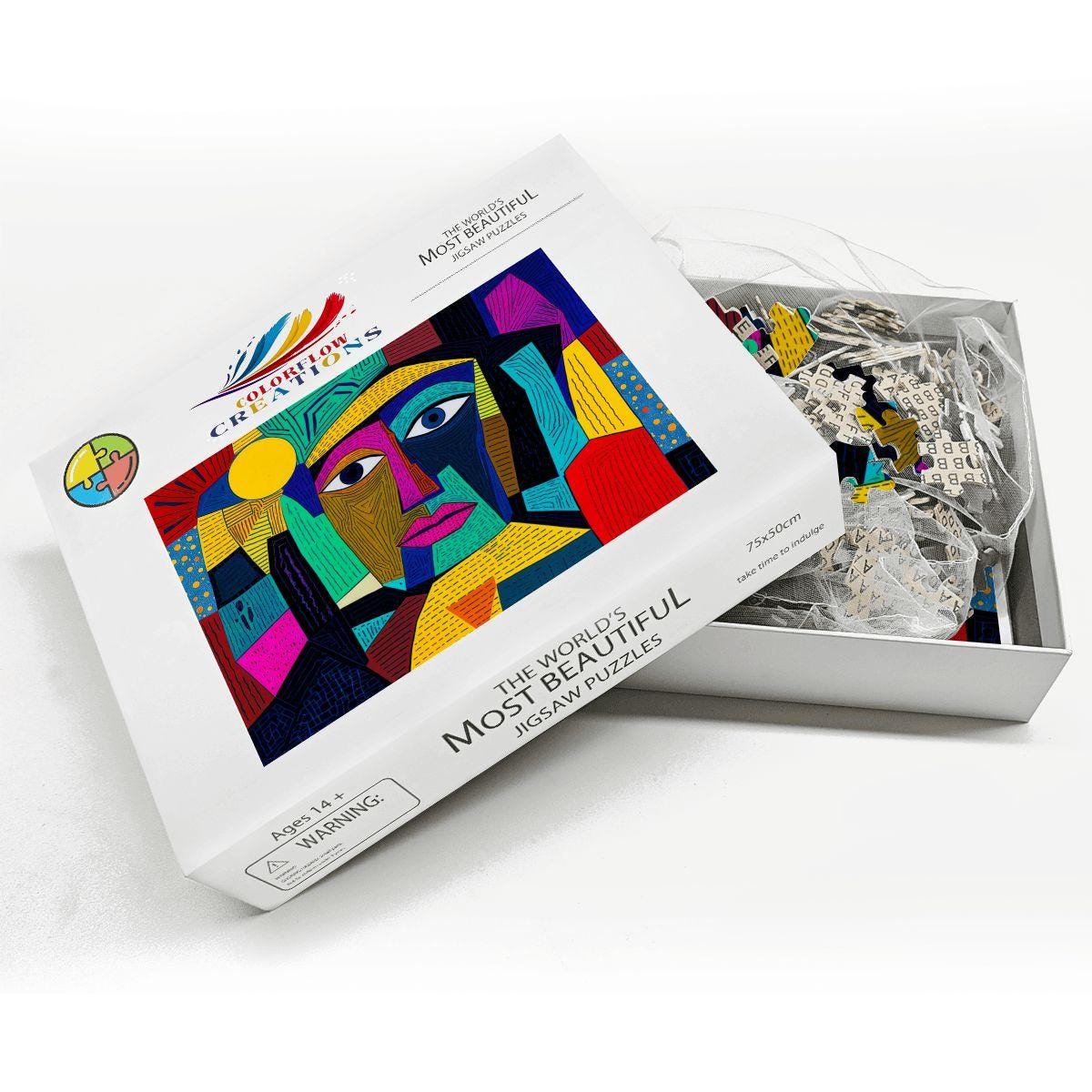 ColorFlow | Vivid Aurora Wooden Puzzle | Picasso Inspired Modern Face Jigsaw | Bright Abstract Wood Art Puzzle