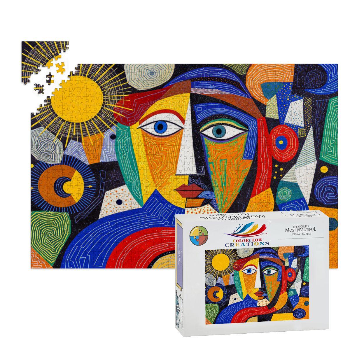 ColorFlow | Solar Muse Wooden Puzzle | Picasso Inspired Sunshine Abstract Jigsaw | Artistic Wood Face Puzzle Gift