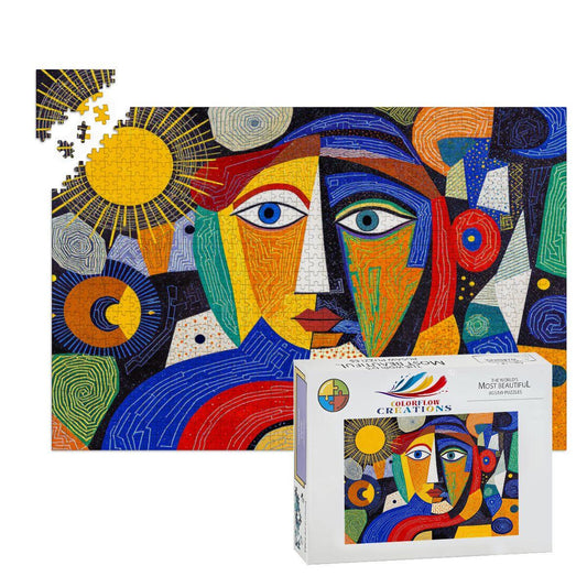 ColorFlow | Solar Muse Wooden Puzzle | Picasso Inspired Sunshine Abstract Jigsaw | Artistic Wood Face Puzzle Gift
