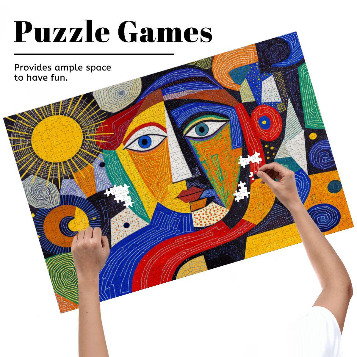 ColorFlow | Solar Muse Wooden Puzzle | Picasso Inspired Sunshine Abstract Jigsaw | Artistic Wood Face Puzzle Gift