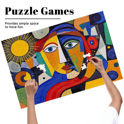 ColorFlow | Solar Muse Wooden Puzzle | Picasso Inspired Sunshine Abstract Jigsaw | Artistic Wood Face Puzzle Gift