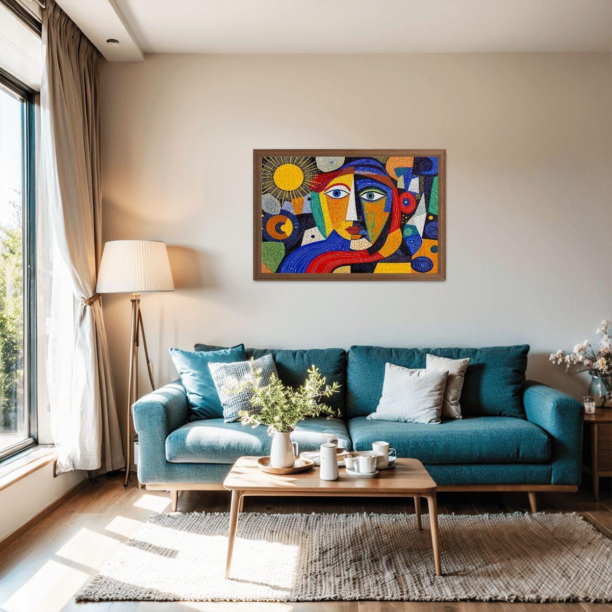 ColorFlow | Solar Muse Wooden Puzzle | Picasso Inspired Sunshine Abstract Jigsaw | Artistic Wood Face Puzzle Gift