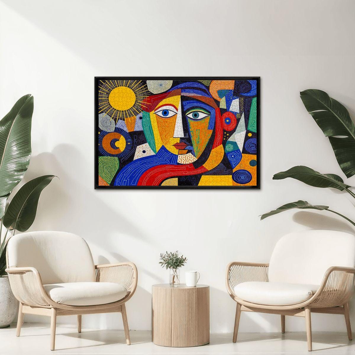 ColorFlow | Solar Muse Wooden Puzzle | Picasso Inspired Sunshine Abstract Jigsaw | Artistic Wood Face Puzzle Gift