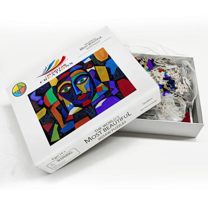 ColorFlow | Starlit Mosaic Wooden Puzzle | Picasso Inspired Modern Abstract Jigsaw | Artistic Wood Face Puzzle