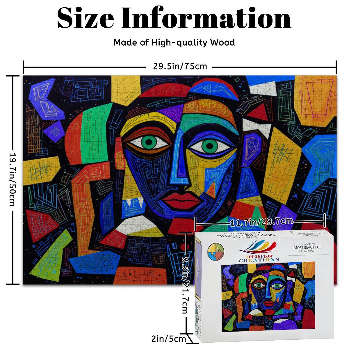 ColorFlow | Starlit Mosaic Wooden Puzzle | Picasso Inspired Modern Abstract Jigsaw | Artistic Wood Face Puzzle