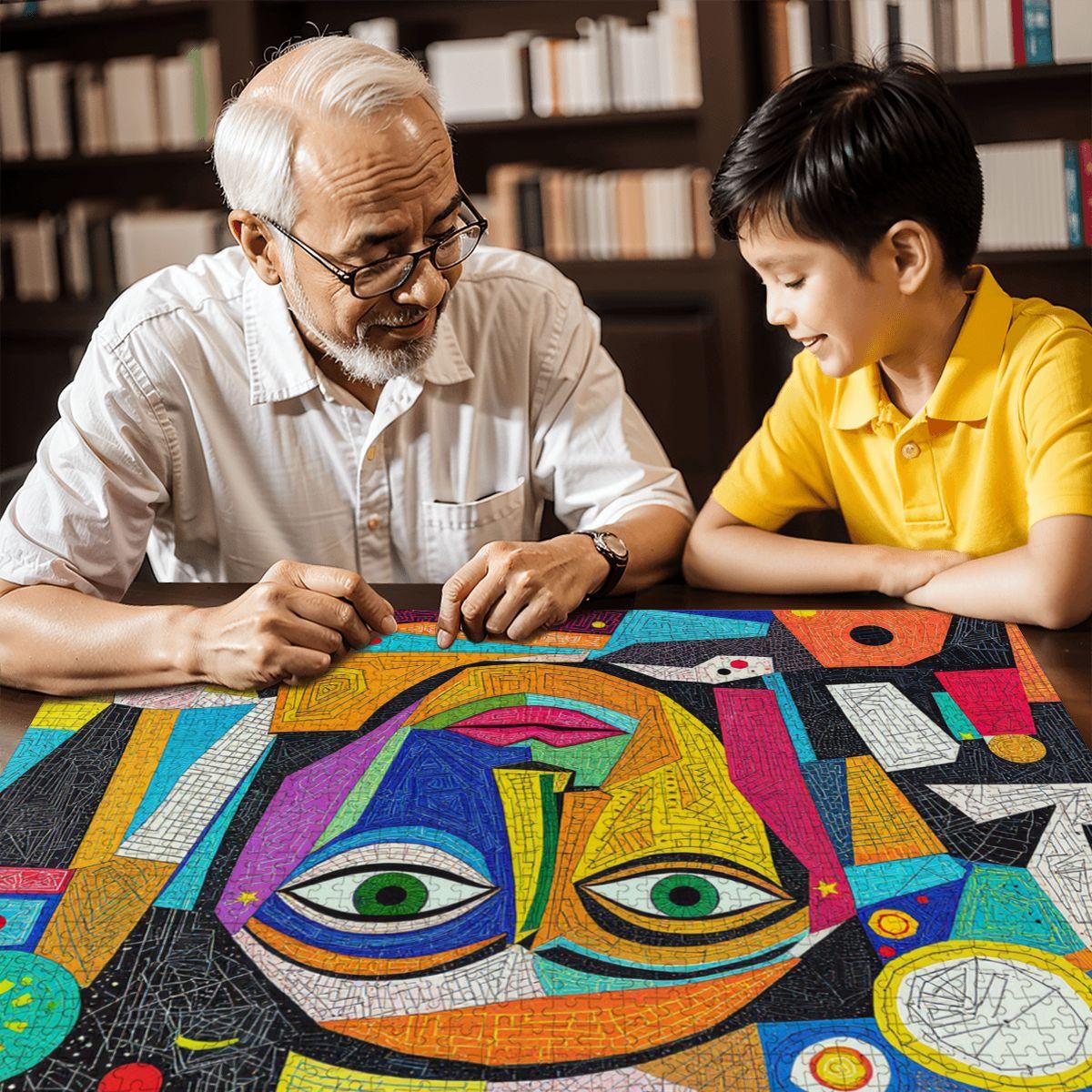 ColorFlow | Cosmic Reflection Wooden Puzzle | Picasso Inspired Abstract Face Jigsaw | Modern Art Wood Puzzle Gift