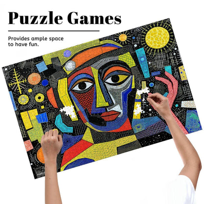 ColorFlow | Galactic Gaze Wooden Puzzle | Picasso Inspired Abstract Face Jigsaw | Modern Art Wood Puzzle Gift
