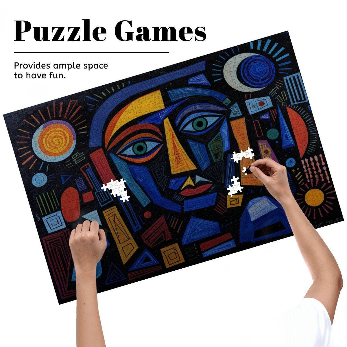 ColorFlow | Nocturne Geometry Wooden Puzzle | Picasso Inspired Night Abstract Jigsaw | Modern Art Wood Puzzle Gift