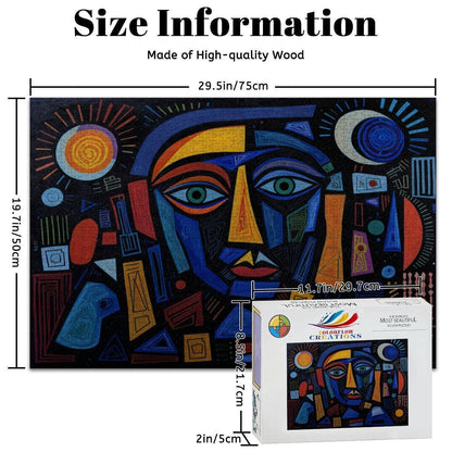 ColorFlow | Nocturne Geometry Wooden Puzzle | Picasso Inspired Night Abstract Jigsaw | Modern Art Wood Puzzle Gift