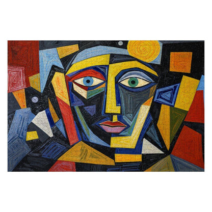 ColorFlow | Sunlit Echo Wooden Puzzle | Picasso Inspired Geometric Face Jigsaw | Modern Art Wood Puzzle Gift