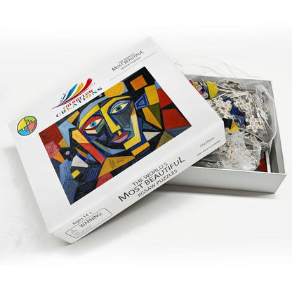 ColorFlow | Sunlit Echo Wooden Puzzle | Picasso Inspired Geometric Face Jigsaw | Modern Art Wood Puzzle Gift
