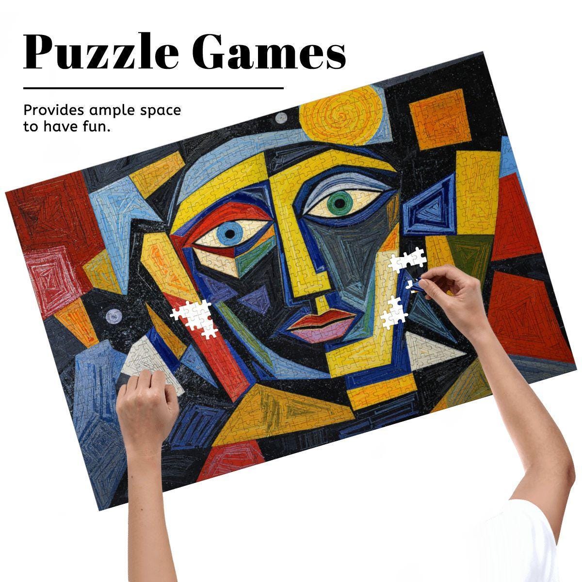 ColorFlow | Sunlit Echo Wooden Puzzle | Picasso Inspired Geometric Face Jigsaw | Modern Art Wood Puzzle Gift