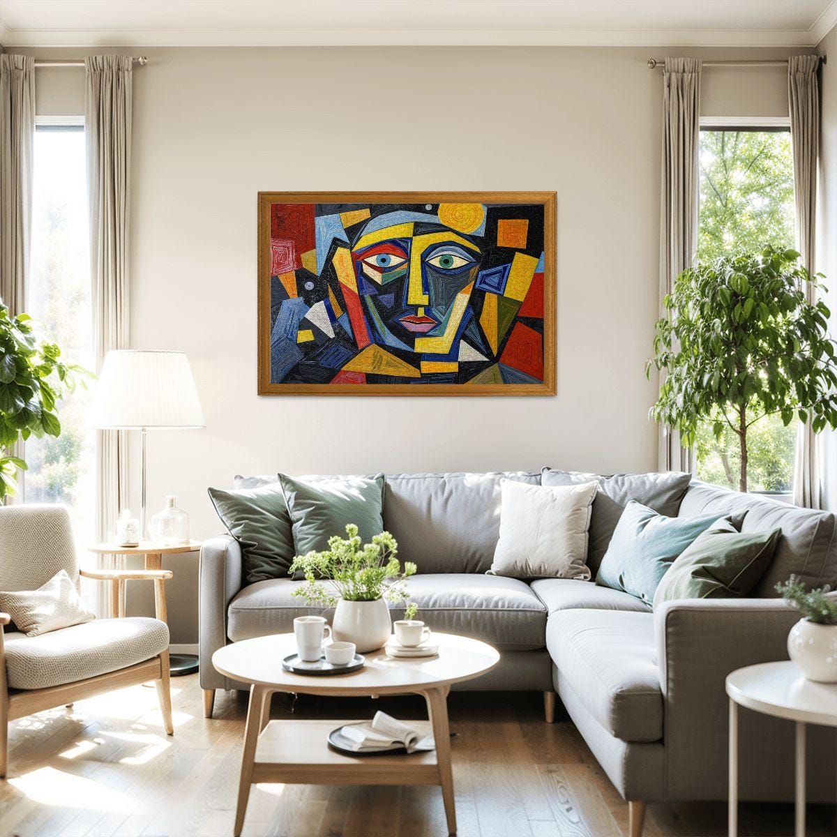 ColorFlow | Sunlit Echo Wooden Puzzle | Picasso Inspired Geometric Face Jigsaw | Modern Art Wood Puzzle Gift