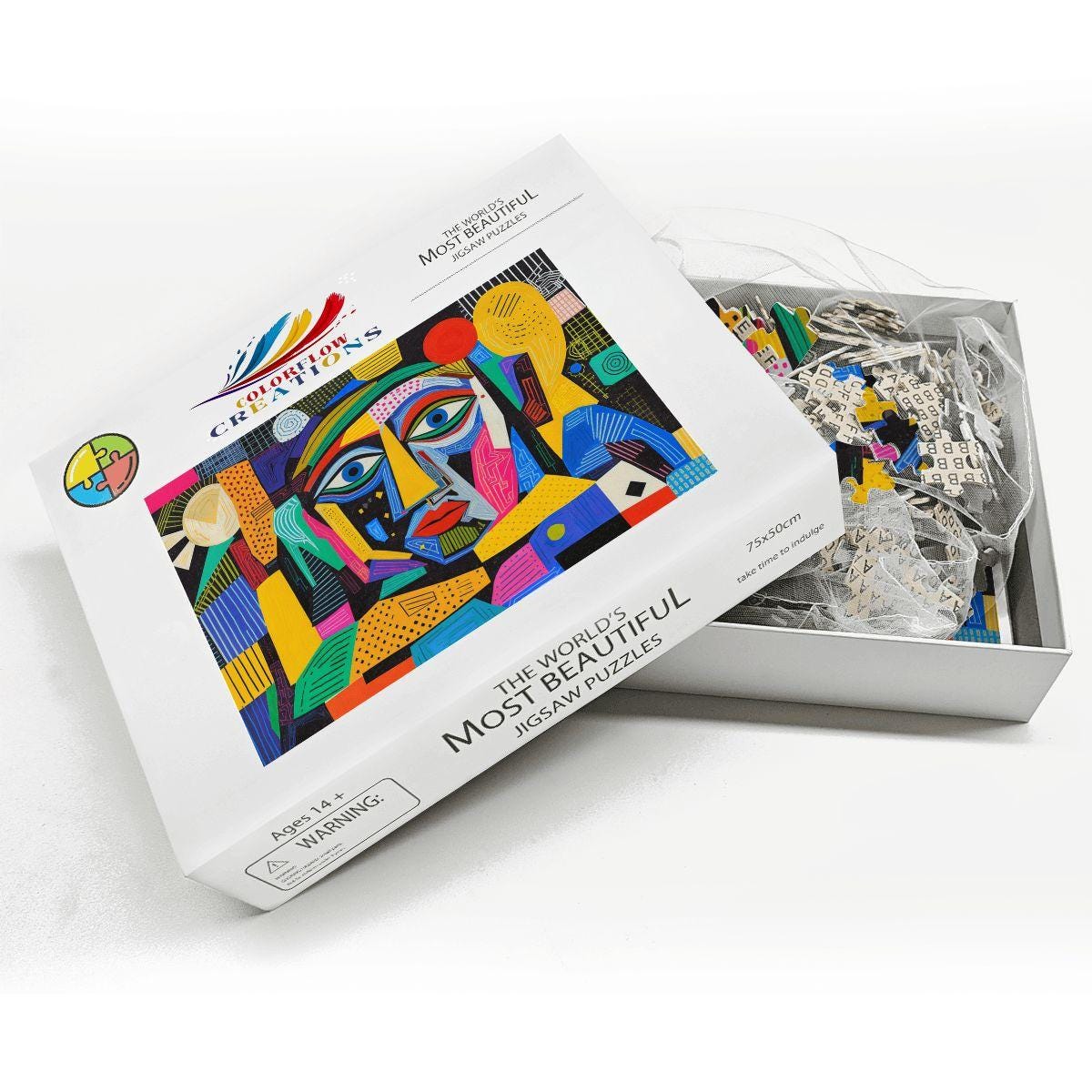ColorFlow | Radiant Mosaic Wooden Puzzle | Picasso Inspired Colorful Abstract Jigsaw | Modern Art Wood Puzzle Gift