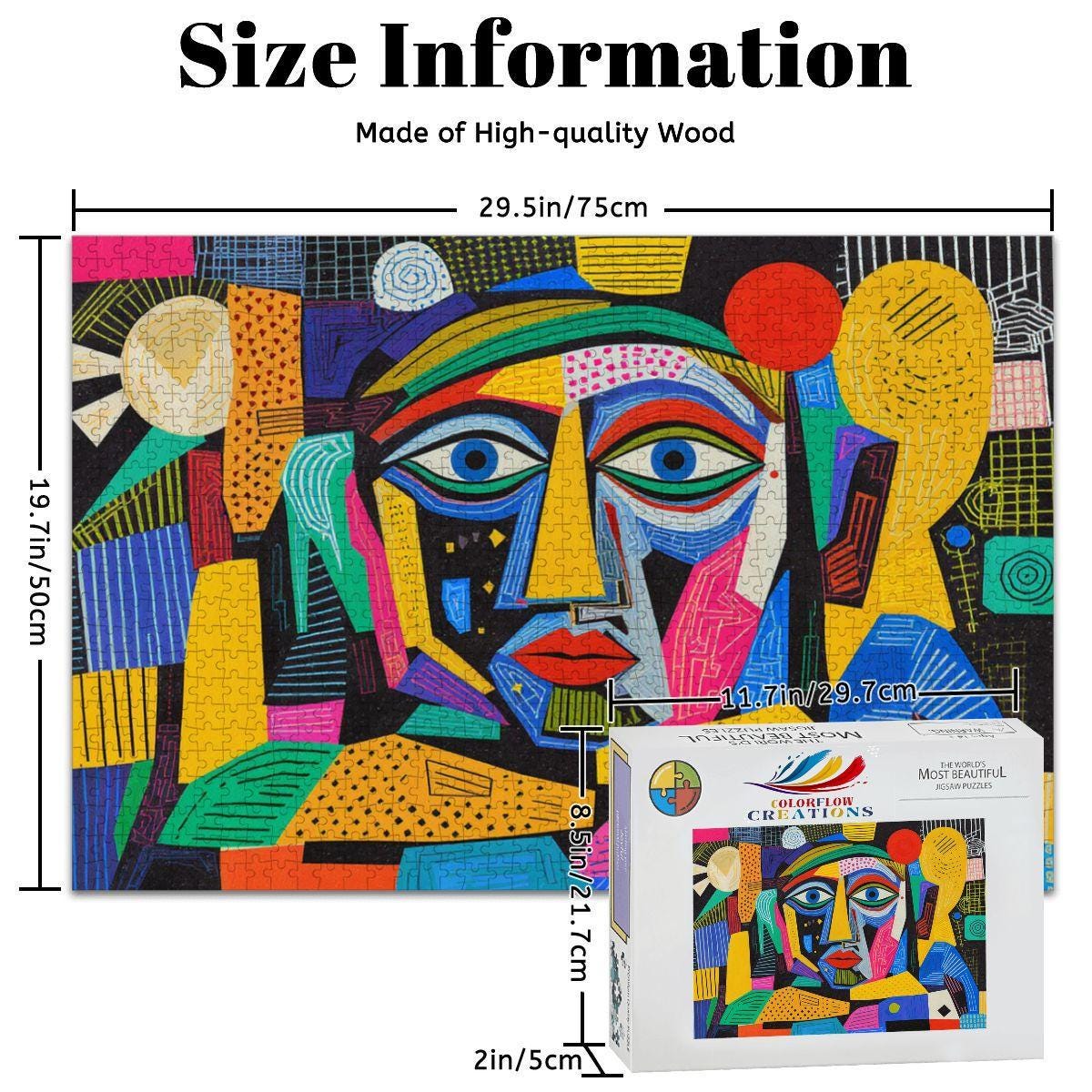 ColorFlow | Radiant Mosaic Wooden Puzzle | Picasso Inspired Colorful Abstract Jigsaw | Modern Art Wood Puzzle Gift