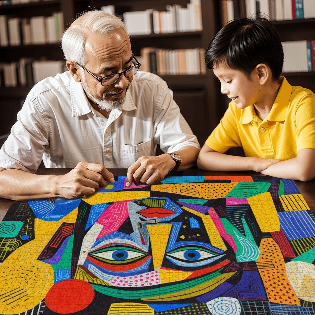 ColorFlow | Radiant Mosaic Wooden Puzzle | Picasso Inspired Colorful Abstract Jigsaw | Modern Art Wood Puzzle Gift