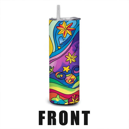 ColorFlow | Starlit Rainbow Swirl 20oz Stainless Steel Tumbler with Straw | Colorful Star Flower Insulated Mug