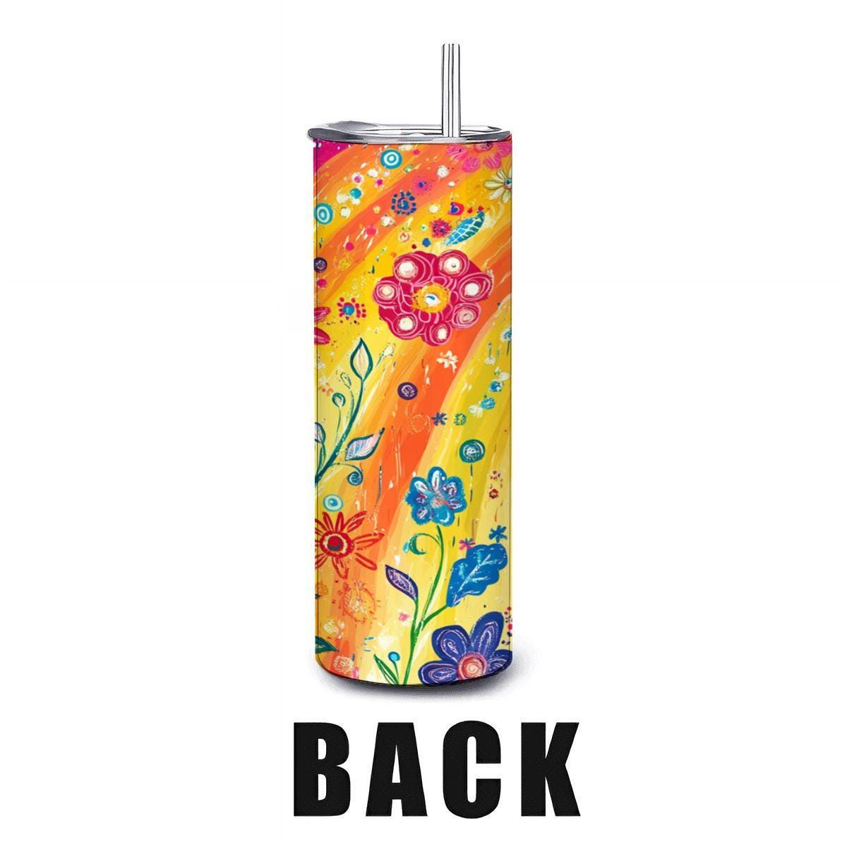 ColorFlow | Sunshine Spectrum Flowers 20oz Stainless Steel Tumbler with Straw | Vibrant Rainbow Floral Travel Mug