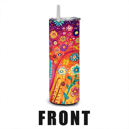 ColorFlow | Starry Rainbow Bloom 20oz Stainless Steel Tumbler with Straw | Whimsical Floral Insulated Mug