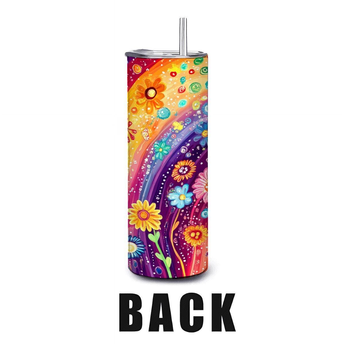 ColorFlow | Whirlwind Rainbow Garden 20oz Stainless Steel Tumbler with Straw | Vivid Floral Insulated Mug