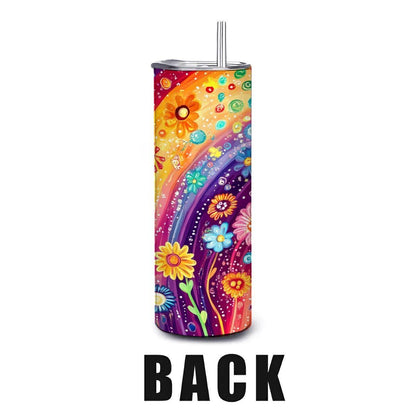 ColorFlow | Whirlwind Rainbow Garden 20oz Stainless Steel Tumbler with Straw | Vivid Floral Insulated Mug