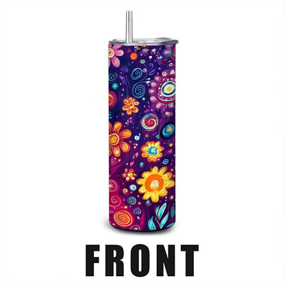 ColorFlow | Spiral Wildflower Rainbow 20oz Stainless Steel Tumbler with Straw | Vibrant Swirl Art Insulated Cup