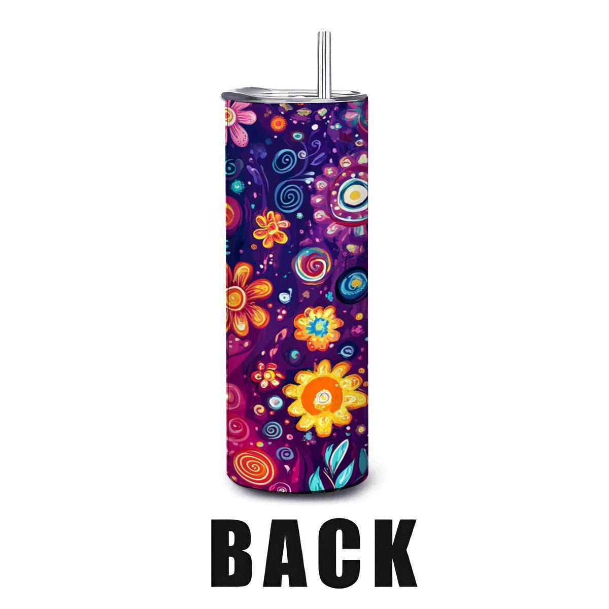 ColorFlow | Spiral Wildflower Rainbow 20oz Stainless Steel Tumbler with Straw | Vibrant Swirl Art Insulated Cup