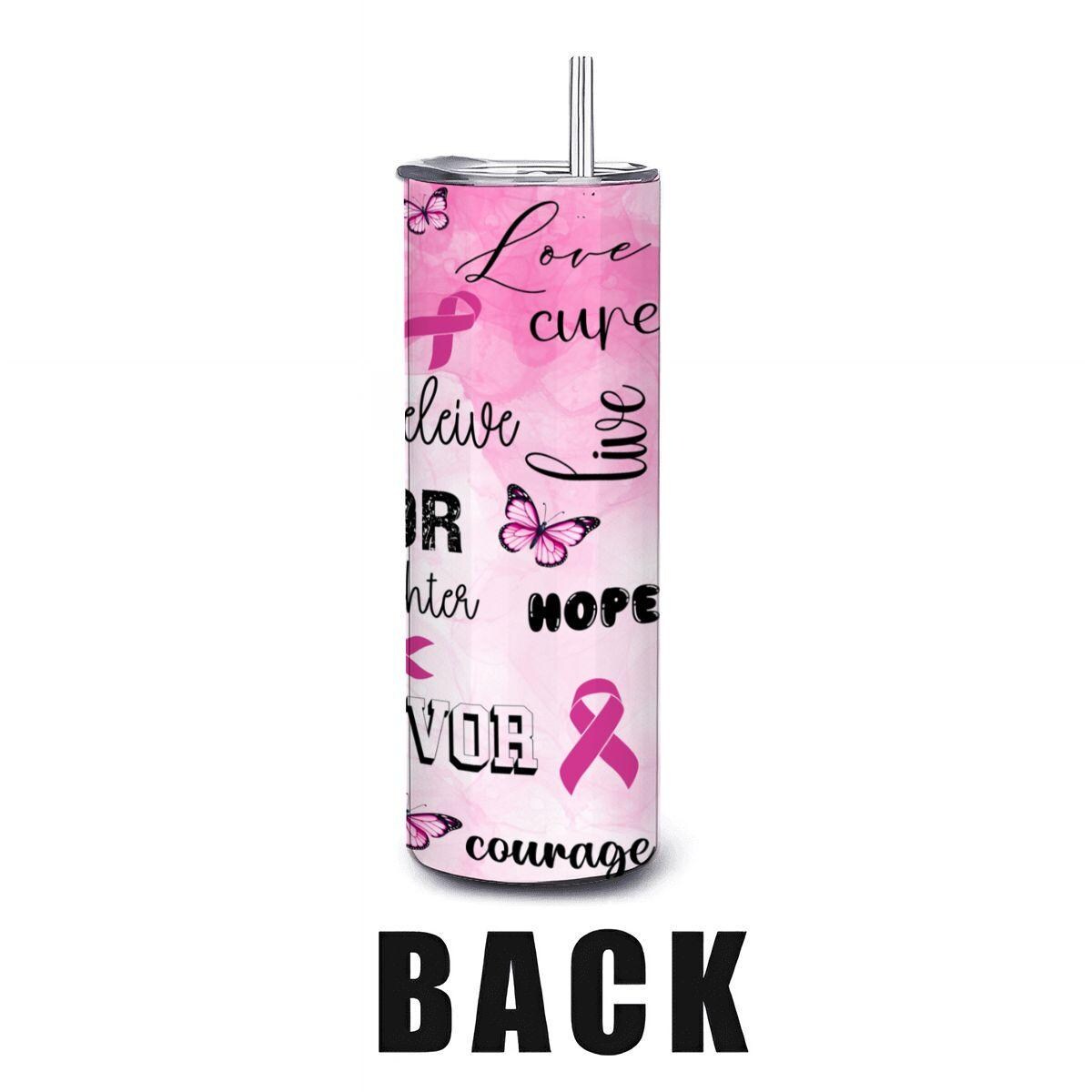 ColorFlow | Pink Breast Cancer Warrior 20oz Stainless Tumbler with Straw | Survivor Support Gift | Hope Courage Mug