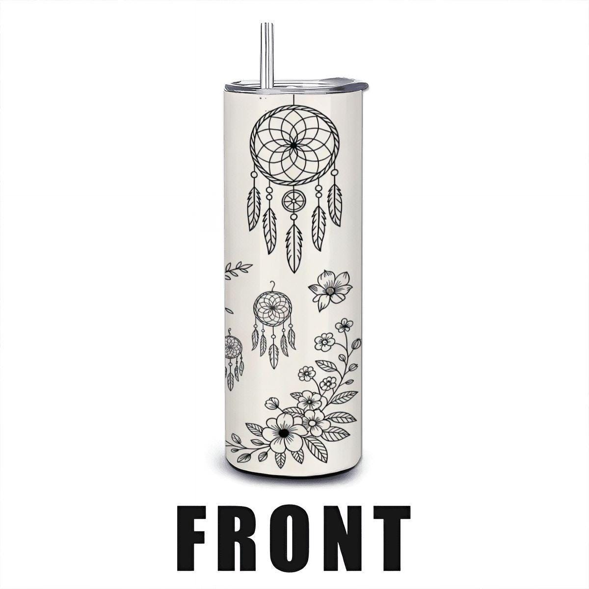 ColorFlow | Boho Western Floral Dreamcatcher 20oz Stainless Tumbler with Straw | Skull Art Coffee Mug | Gift for Her